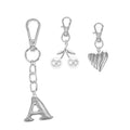 Initial Letter Bag Charm Set - Silvertone 3-Piece Bag Accessories