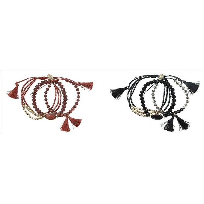 Women's Beaded Tassel Bracelet Set - 2-Piece Adjustable Jewelry