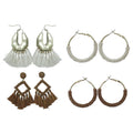 Boho Chic Tassel Earrings Set - Women's Hypoallergenic Hoop & Geometric Styles