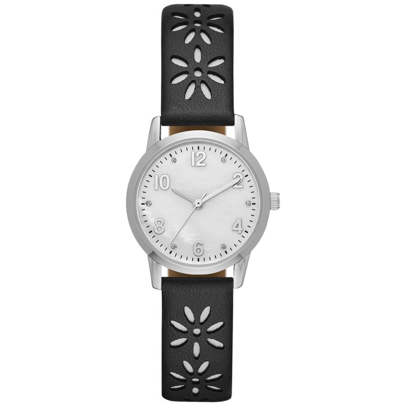 Women's Analog Watch with Silver Tone Round Case and Crystal Accents