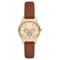 Women's Gold Tone Crystal Accent Wristwatch with Faux Leather Strap