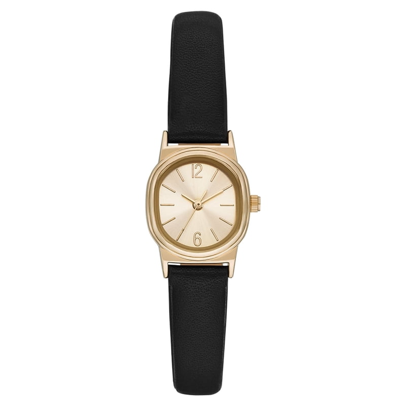 Women's Quartz Analog Wristwatch with Gold Tone Oval Case and Faux Leather Strap
