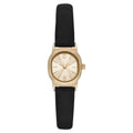 Women's Quartz Analog Wristwatch with Gold Tone Oval Case and Faux Leather Strap