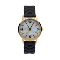 Women's Gold Tone Round Watch with Faux Mother of Pearl Dial and Quilted Strap