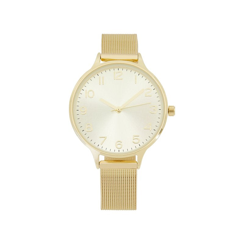Women's Gold Tone Round Watch with Mesh Strap - Analog Fashion Timepiece
