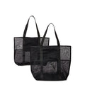Mesh Beach Tote Bag 2-Pack for Women, Large Summer Style, Black