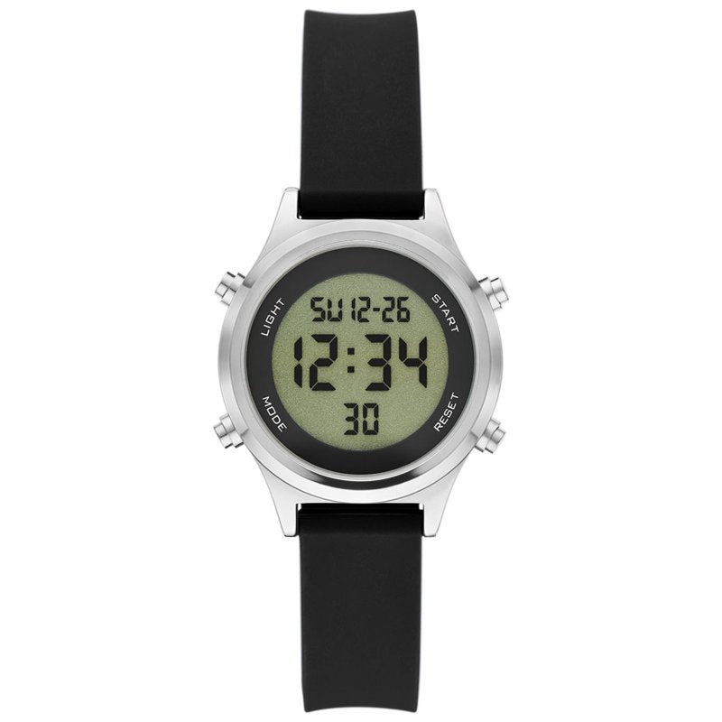 Women's Digital Watch with Silicone Strap - Silver Tone, LCD Display