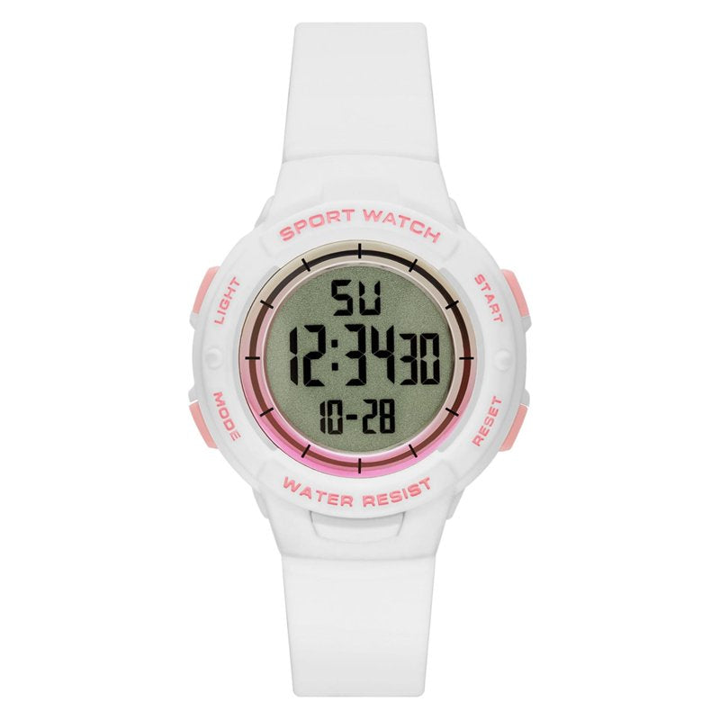 Women's Digital Sport Wristwatch with Timer & Alarm - White