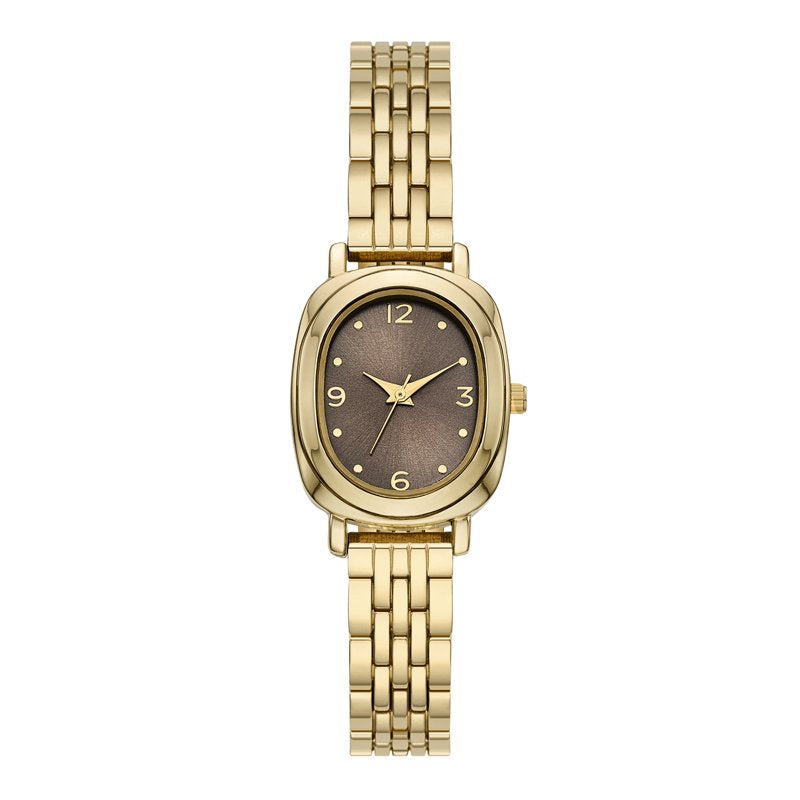 Women's Gold Tone Wristwatch with Taupe Sunray Dial and 5-Link Bracelet