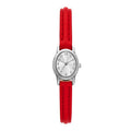 Women's Silver Tone Oval Wristwatch with Red Faux Leather Strap - 19mm