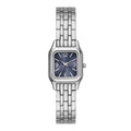 Women's Silver Tone Square Case Wristwatch with Blue Dial and 5-Link Bracelet