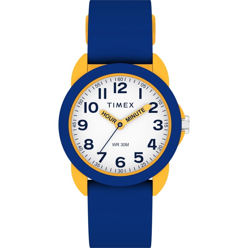 Kids Analog Watch with Blue Silicone Strap and White Dial - Durable 30mm Case