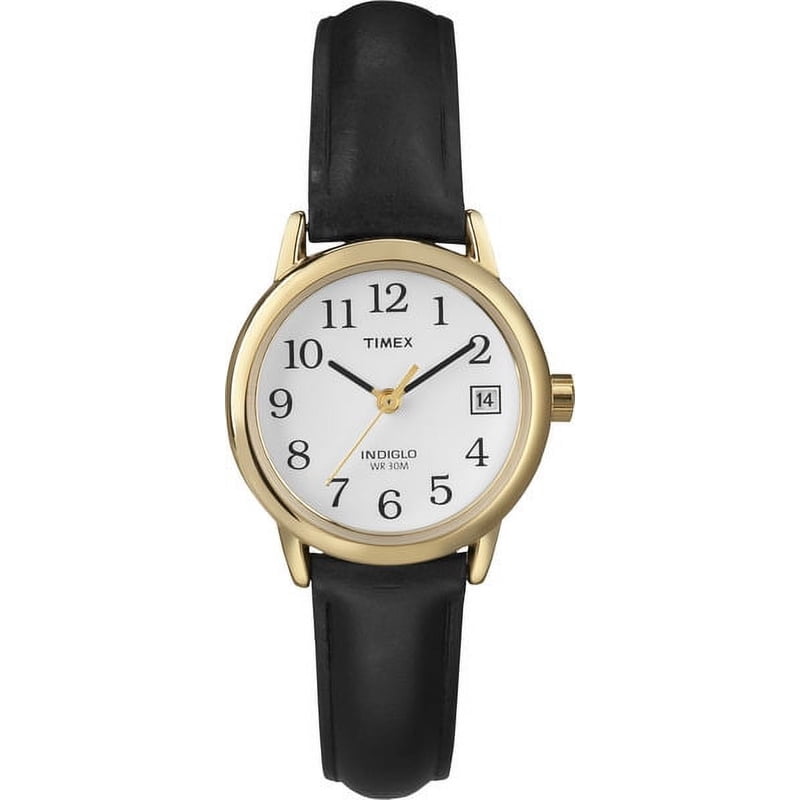 Timex Ladies' Dress Watch Black Leather Strap Easy-Read Dial Water-Resistant