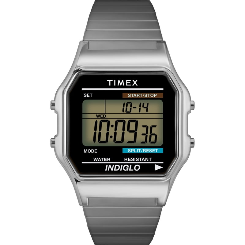Men's Digital Casual Watch 34mm Silver-Tone Stainless Steel Band
