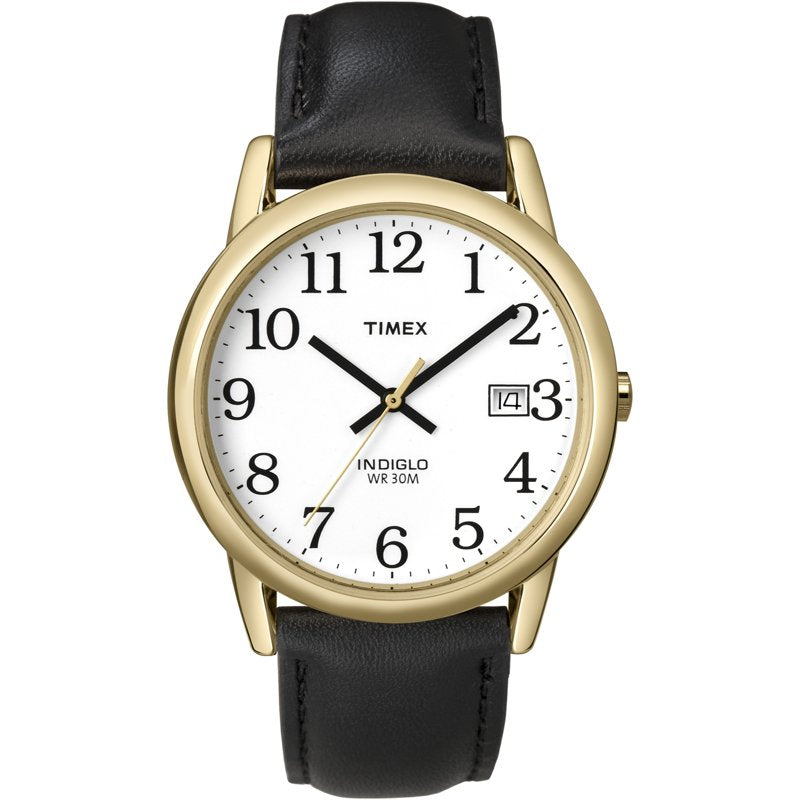 Timex Men's Easy Reader 35mm Watch - Gold-Tone Case, White Dial, Leather Strap