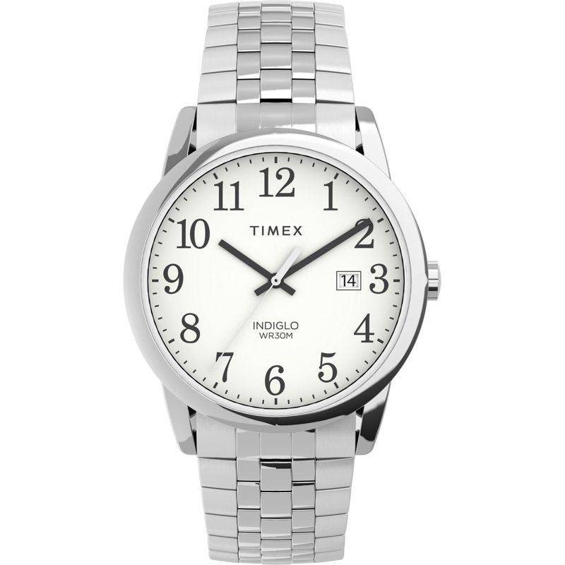 Men's 38mm Silver-Tone Watch with White Dial and Easy Fit Expansion Band