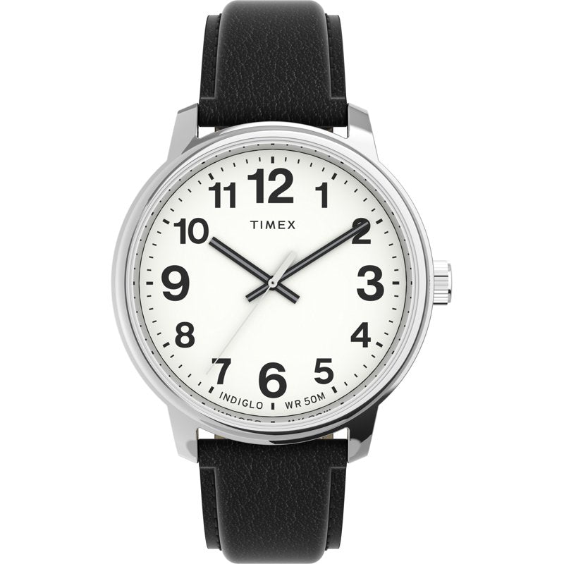 Timex Men's Easy Reader Bold Watch with Black Leather Strap, Indiglo Light, Water Resistant 50m