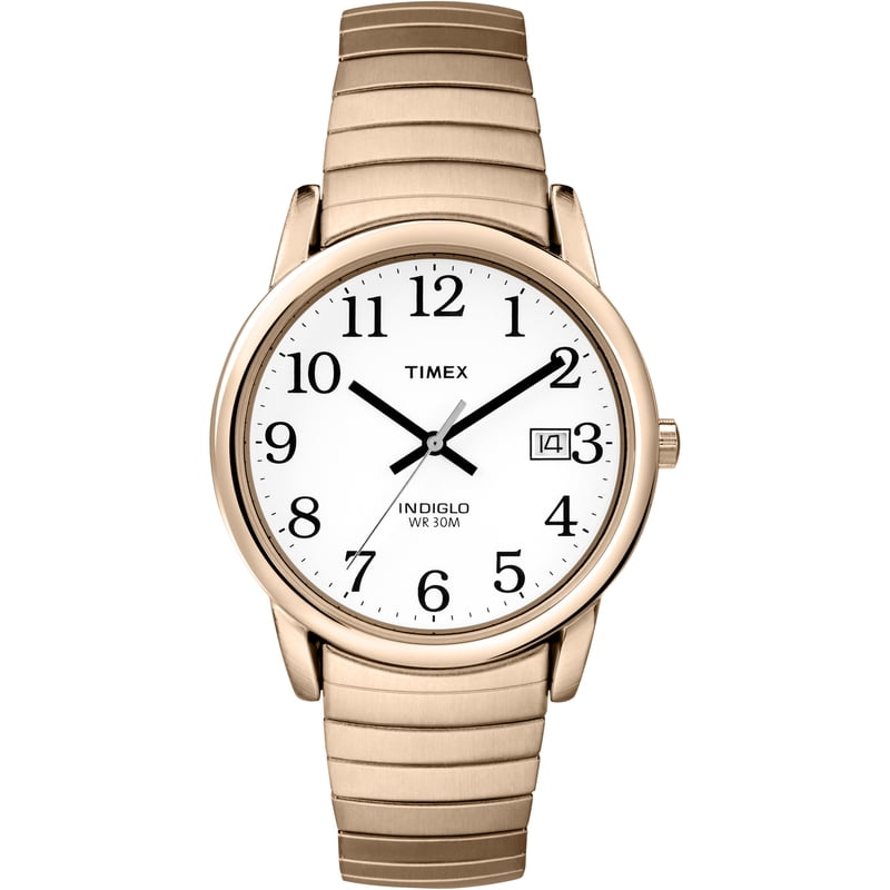 Casual Men's Gold/White 35mm Easy Reader Watch with Date and Tapered Expansion Band