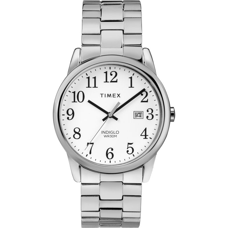 Casual Men's Watch with Silver-Tone/White Dial and Expansion Band - 38mm