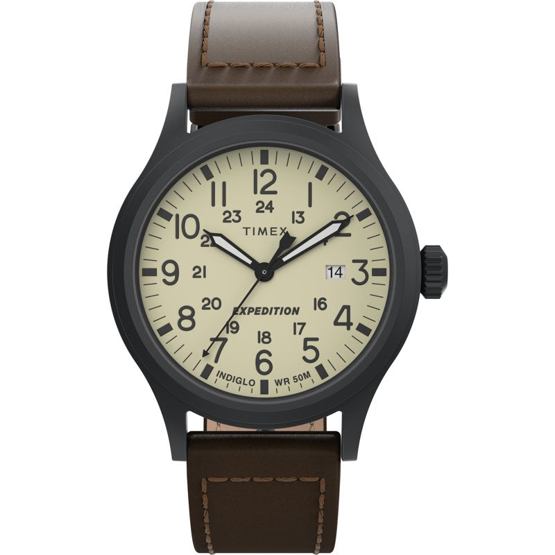 Timex Men's Expedition Watch with Brown Leather Strap Waterproof 50m