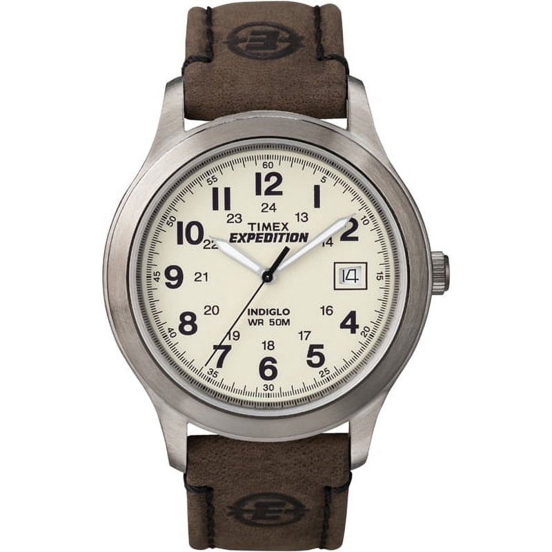Timex Men's Expedition Metal Field Watch with Brown Strap - Water Resistant 50m