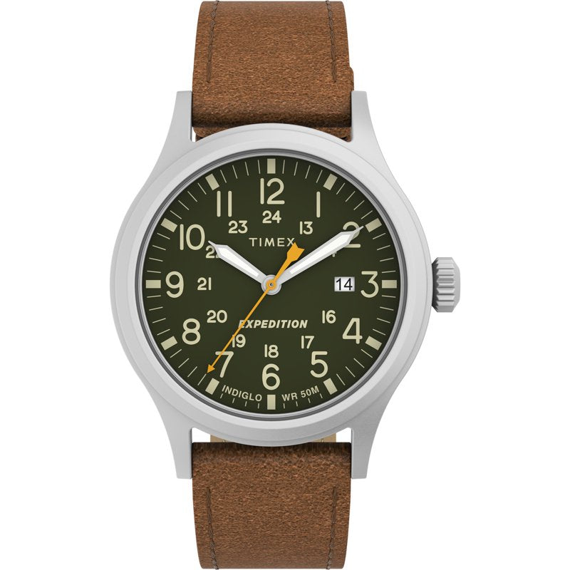 Timex Men's Expedition Scout 40mm Watch with Green Dial & Leather Strap
