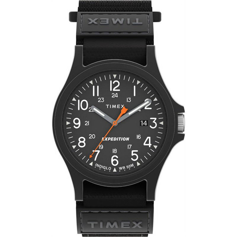 Men's Expedition Wristwatch with Black Fabric Strap - Water-Resistant, Indiglo