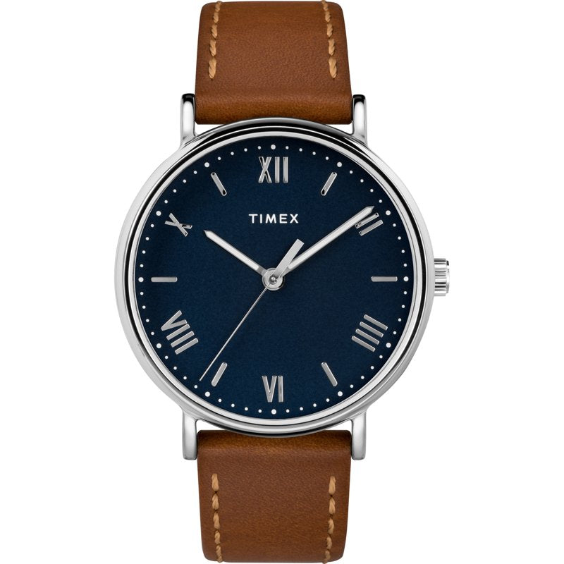 Men's Dress Watch with Leather Strap, 41mm Silver-Tone Case, Water Resistant