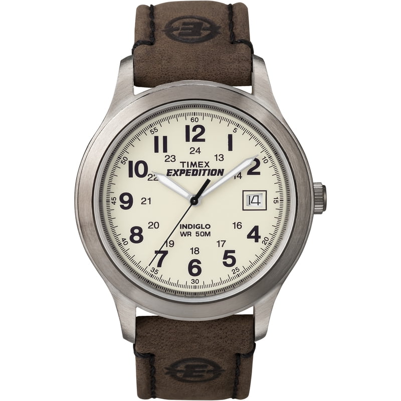 Men's Expedition Field Watch with Brown Leather Strap - Water Resistant 50M