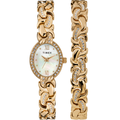 Women’s Dress Watch & Bracelet Gift Set with Crystal Accents and Mother-of-Pearl Dial