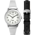 Timex Women's Easy Reader Watch Set with Silver-Tone Case & Leather Strap