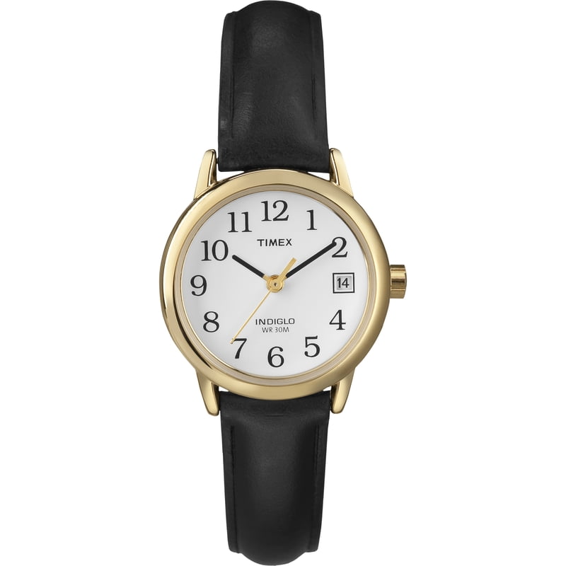 Casual Women's Watch with Leather Strap and Date Function - Black/Gold/White