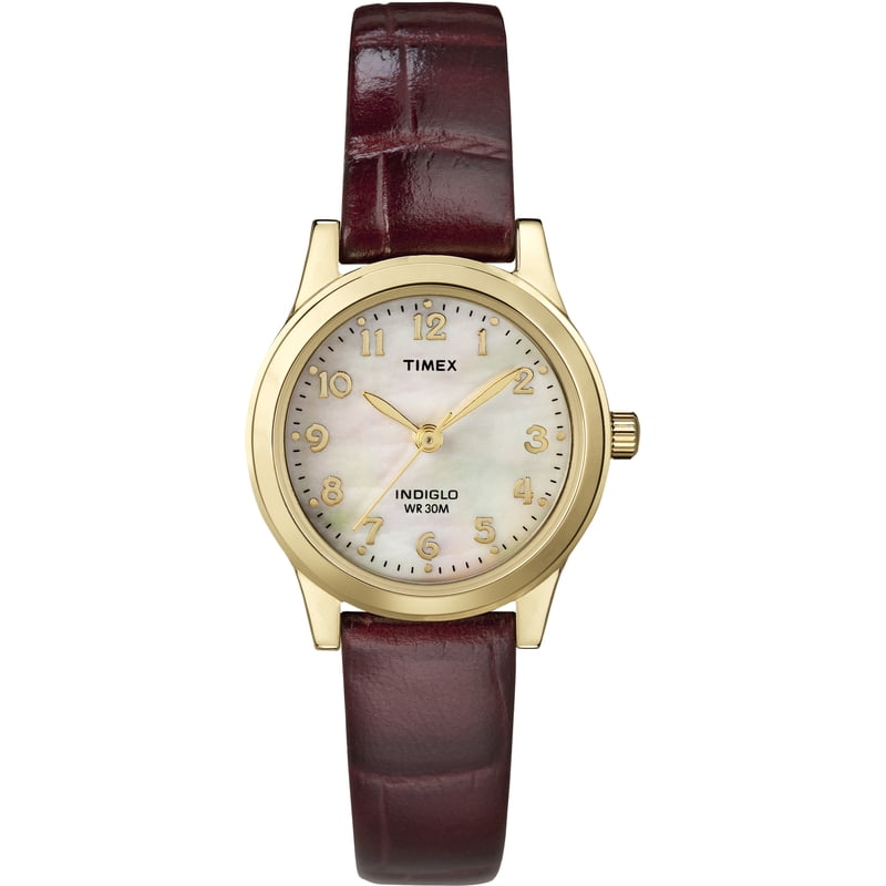 Women’s Dress Watch with Gold Tone Brass Case and Burgundy Leather Strap - 25mm