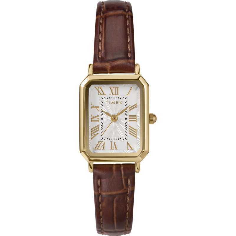 Timex Women's Gold Tone Watch with Croco Grain Leather Strap