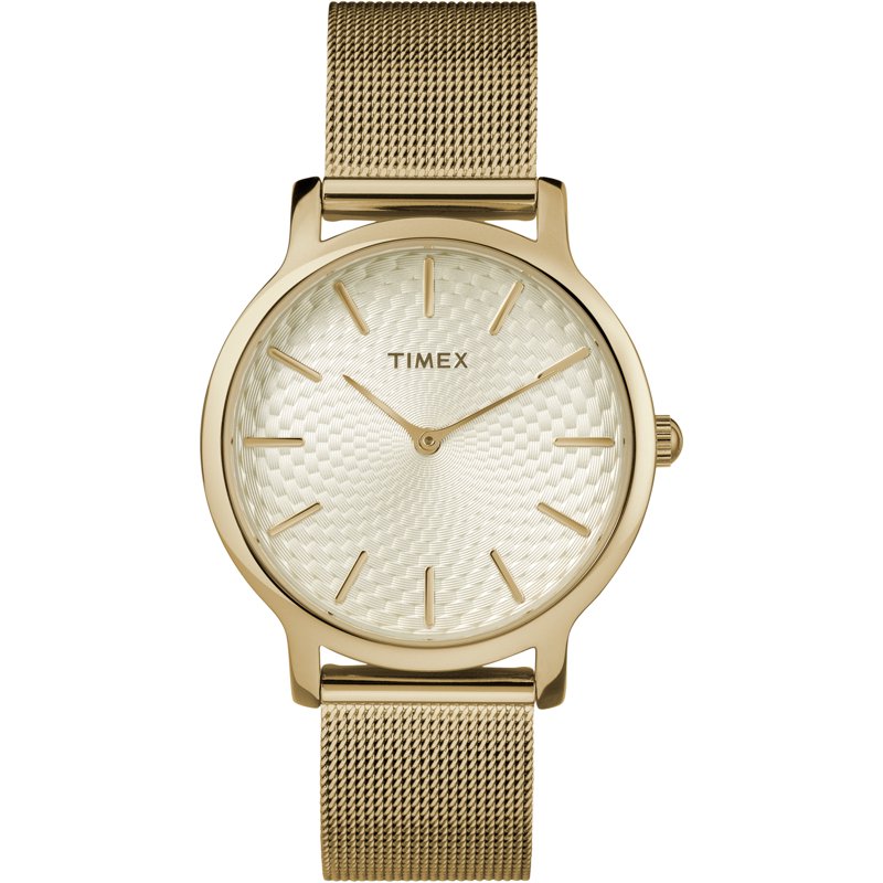 Women's Gold-Tone Dress Watch 34mm with Stainless Steel Mesh Bracelet