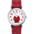 Timex Women's Weekender Peanuts Holiday 38mm Watch with Red Strap and White Dial