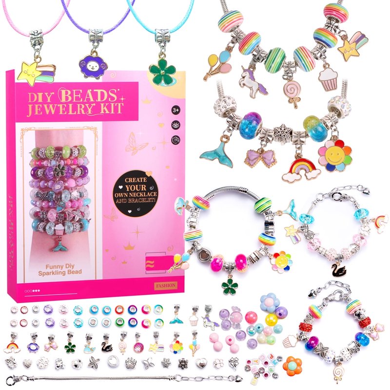 DIY Bead Jewelry Making Kit for Kids & Teens - 198 Piece Craft Set with Beads, Pendants & Tools