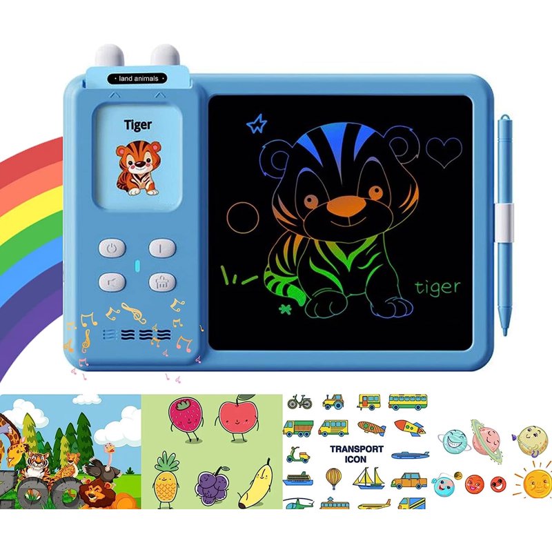 Educational LCD Writing Tablet with Flash Cards for Toddlers Ages 3-6 - Doodle & Learning Toy
