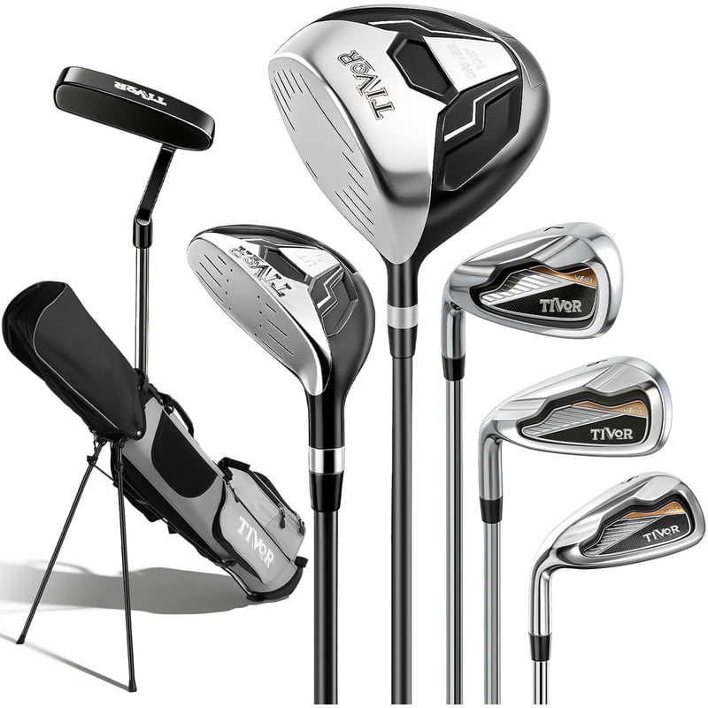Tivor 6-Piece Golf Clubs Set for Right-Handed Men ( Beginner ) – Driver, Hybrid, 7 Iron, 9 Iron, Sand Wedge, Putter & Stand Bag