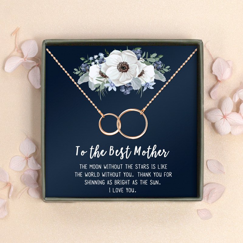 Mother's Day Necklace Gift Set with Card - Rose Gold Infinity or Silver Cube
