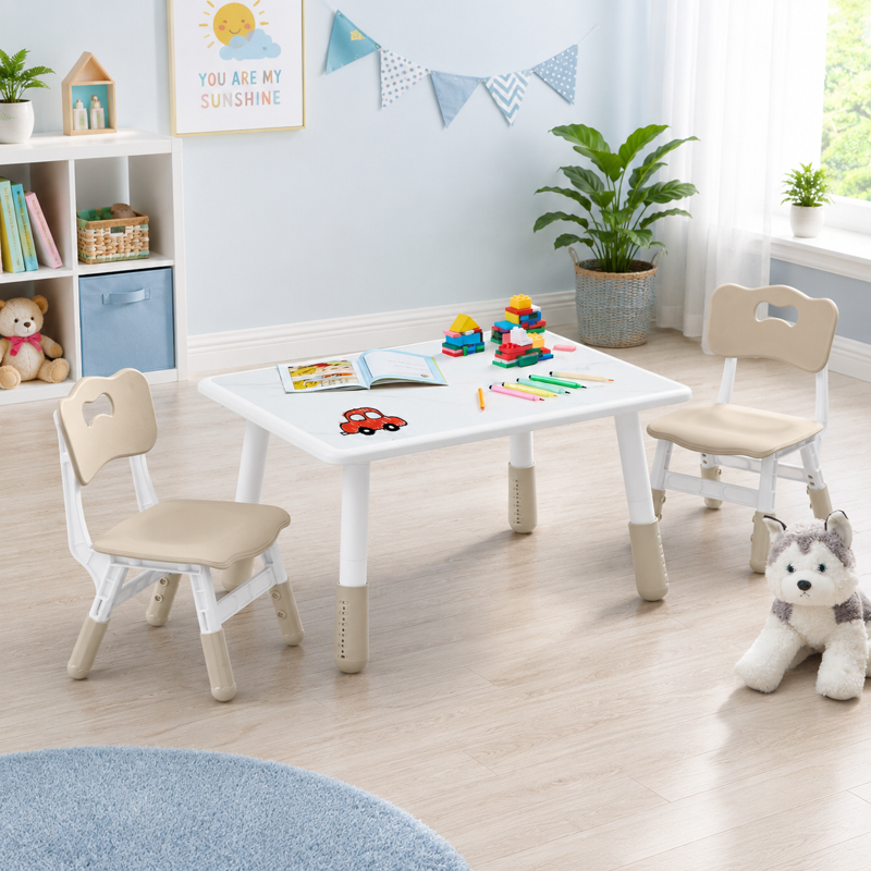 Kids Adjustable Height Activity Table and Chair Set - Marble Pattern, 3 Pieces