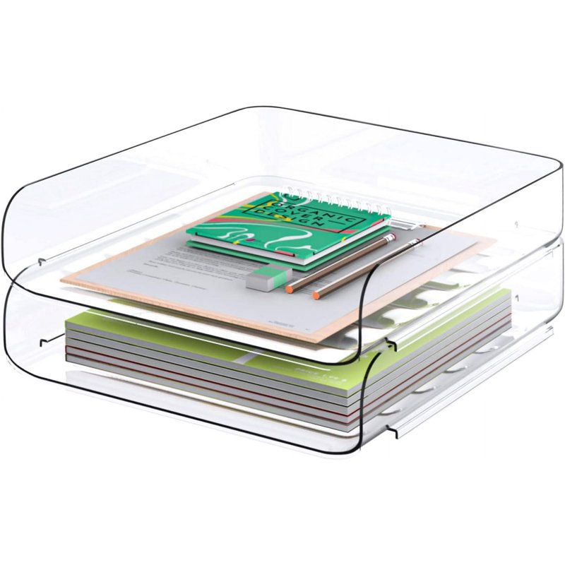Stackable Desk Paper Tray Set - A4 Clear PET Office Organizer for Files & Documents