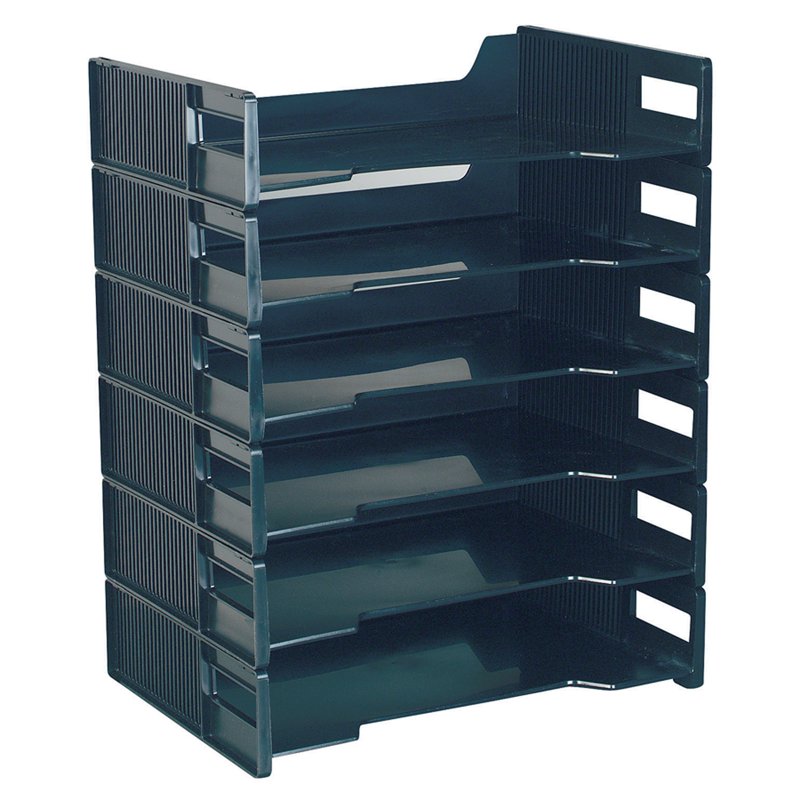 Stackable Letter Tray Set - Black, 6 Pack for Office & Home Organization