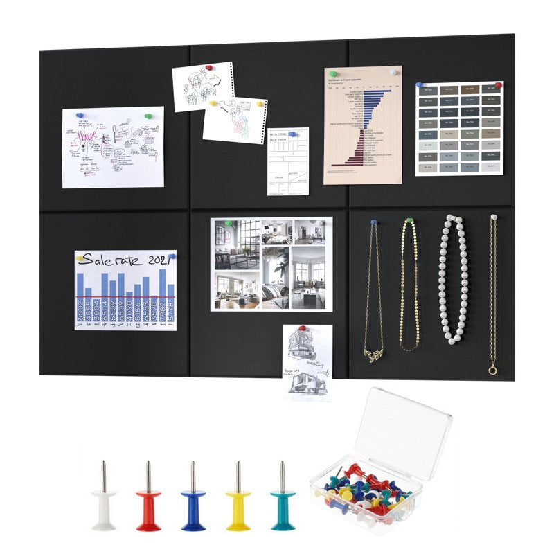 Large Cork Bulletin Board Wall Tiles with Pushpins - 36 x 24 Inches, Pack of 6