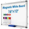 Magnetic Whiteboard with Eraser and Magnets - 16x12 Inches Small Wall Dry Erase Board