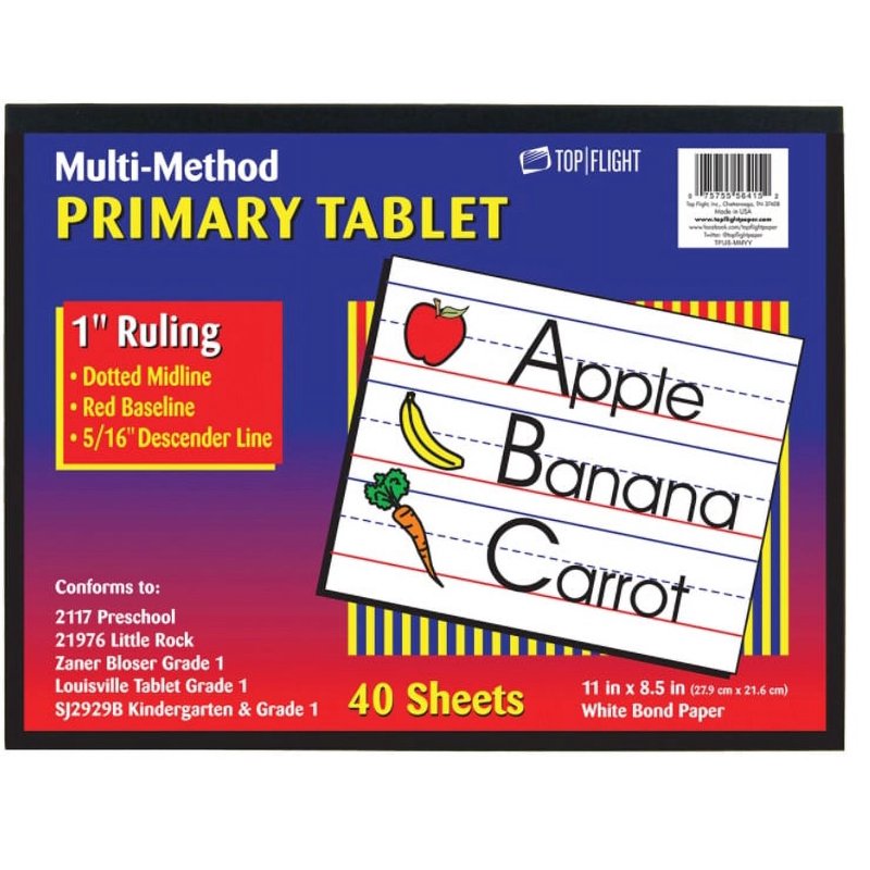 Primary Grade Handwriting Tablet - 1 Inch Ruling, 11x8.5 Inches, 40 Sheets