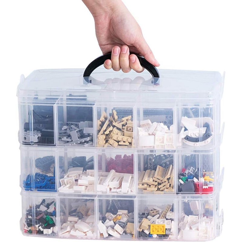 Stackable Bead Organizer Box with 30 Adjustable Compartments - Clear Plastic Craft Storage