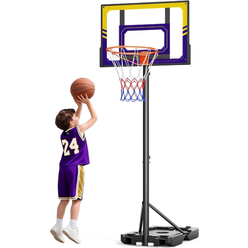 Kids Adjustable Outdoor Basketball Hoop - Portable 3.5-7ft Stepless Height, Shatterproof Backboard