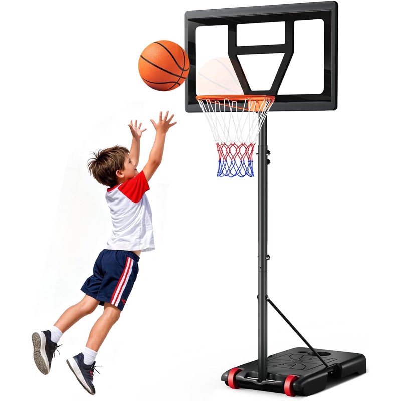 Portable Basketball Hoop with Adjustable Height 3.5-7 ft & Shatterproof Backboard