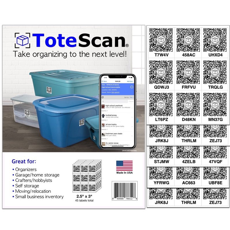 QR Label Stickers for Organization & Storage - 45 Unique 2.5x3 Inch Labels